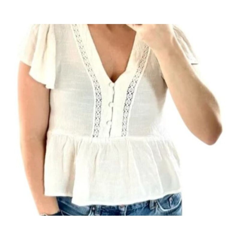 Eyeshadow Women's M Flutter Sleeve Fabric Button Crop Top Coquette Fairy Boho